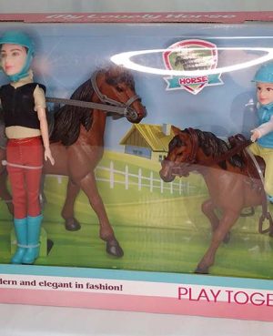 Muñeca articulada con caballos 4pcs